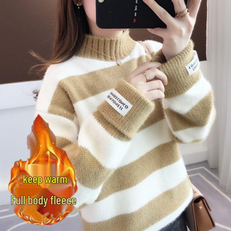 Damen Pullover aus Nerz-Kaschmir-Fleece mit halbem Stehkragen, lockere Passform, Herbst/Winter 2025.