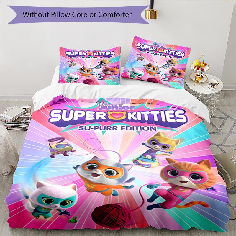 3pcs Super Kitties Adventures1 Design Cover Set - HD Printed Bedding with 1 Cover and 2 Pillowcases - Perfect for Home and Dorm Decor