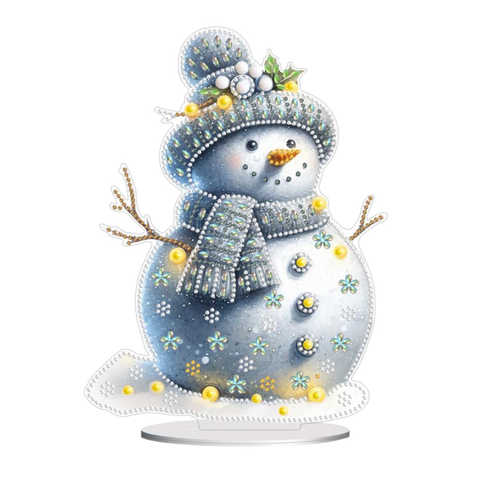Acrylic Christmas Snowman Diamond Painting Tabletop Ornaments Kit 5D DIY Diamond Art Tabletop Decorations for Home Office Decor