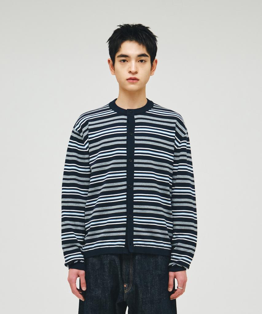 ECORR Washable Cotton Striped Crop Cardigan_Navy
