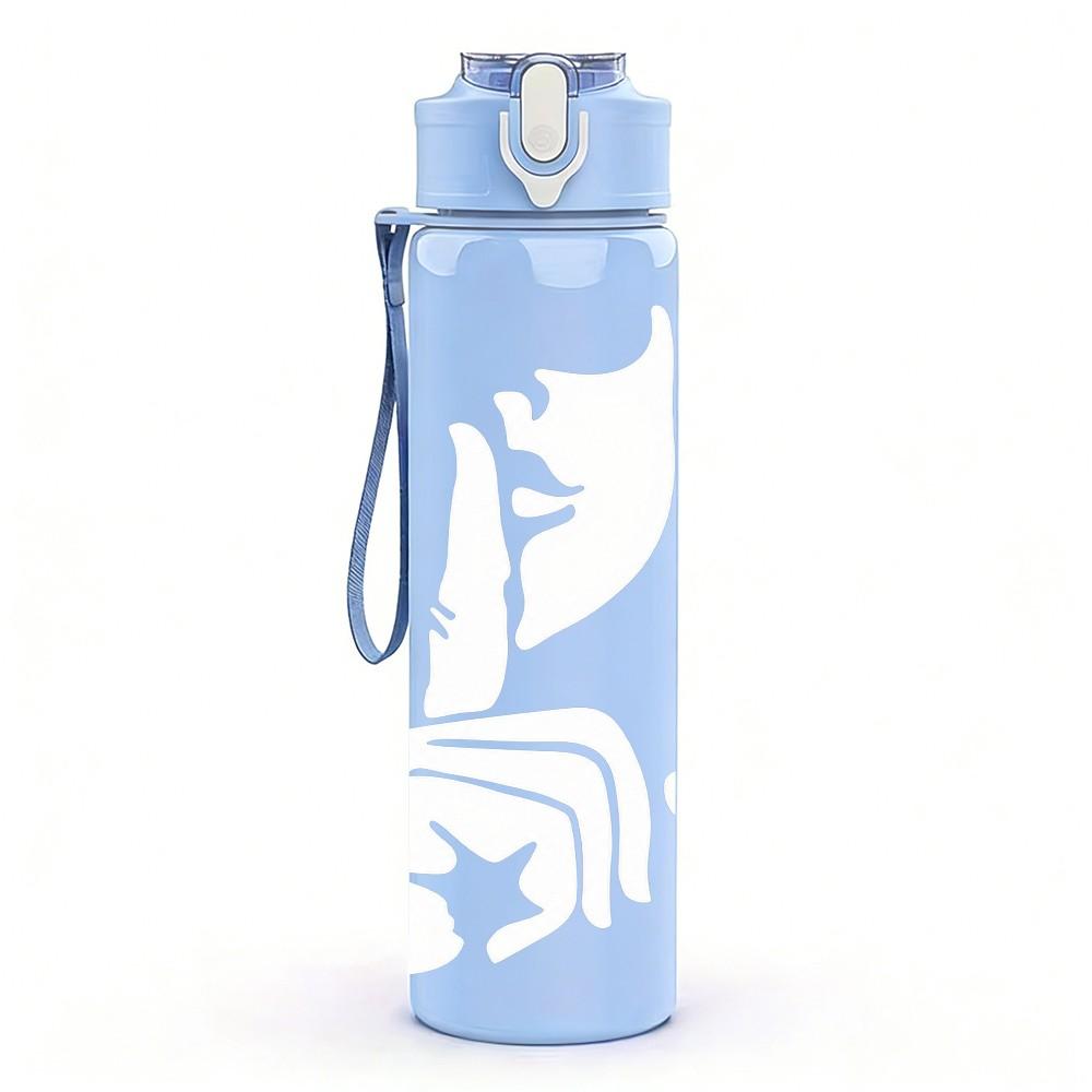1PC Simple Minimal Blank Texture Print 750ml Color Plastic Sports Water Bottle Leakproof Flip Straw Lid Suitable for Sports Office Home Use