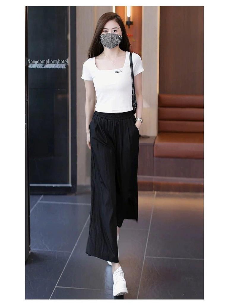 Ice Silk Women's High Waist Wide Leg Skirt Pants - 2026 Summer Slimming, Loose, and Thin Style