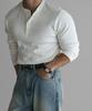 Baulopeulodeogteu Ribbed Henley Neck Muscle Long Sleeve Knit Tee [Ivory]