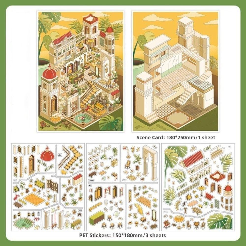 Desert Castle 3D Landscape Stickers Cartoon Stacking Pasting Miniature Scene Collection DIY Cabin Scene Stickers Journal Decor