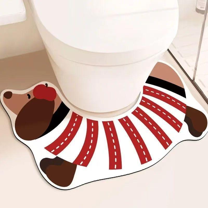 

U-образный коврик для унитаза, коврик для ванной комнаты, впитывающий воду, противоскользящий, изогнутый коврик для ног, противобрызгиваемый диатомовый коврик для ванной комнаты 39cm × 65cm