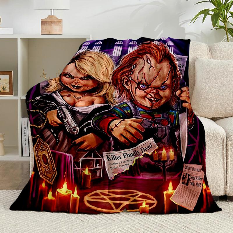 1pz Plaid di Flanella Horror di Halloween di Chucky Regalo, Adatto Sia per Uomini Che per Donne, Morbido Ideale per Letti e Divano, Regalo di Compleanno o Natale
