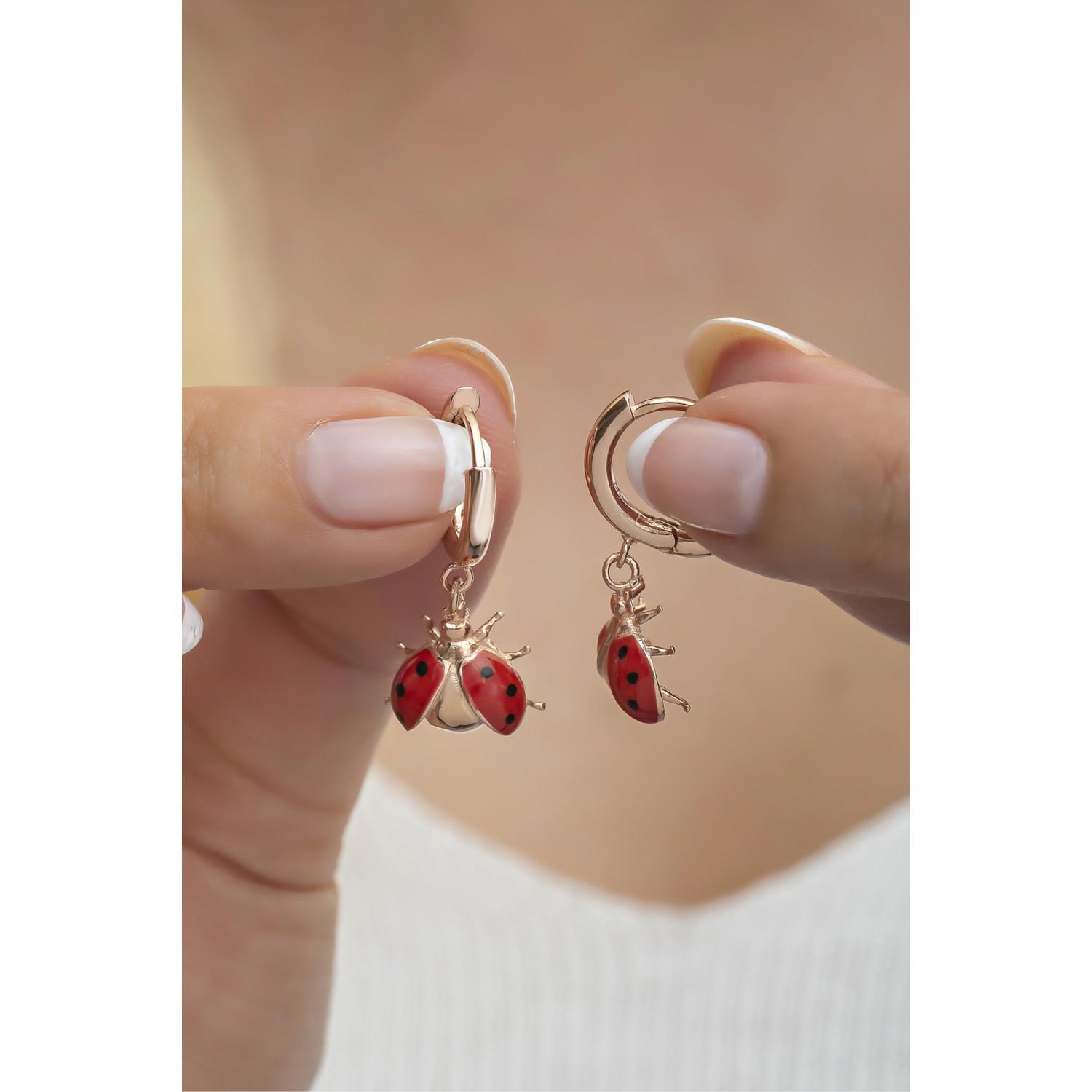 

Серьги с розовой эмалью и божьей коровкой из стерлингового серебра 925 пробы