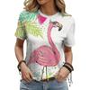 Sommer Rund Hals 3D Dyreprint Topp Moteable Casual Kortarmet Dame T-skjorter