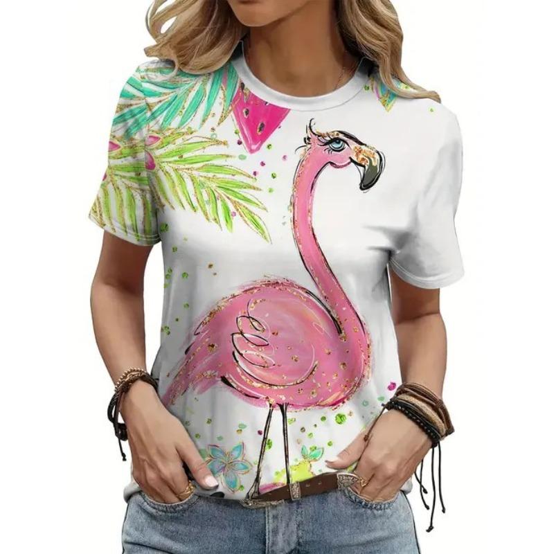 Sommer Rund Hals 3D Dyreprint Topp Moteable Casual Kortarmet Dame T-skjorter