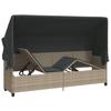 Vidaxl Sun Lounger with Canopy and Cushions, Light Gray, Poly Rattan