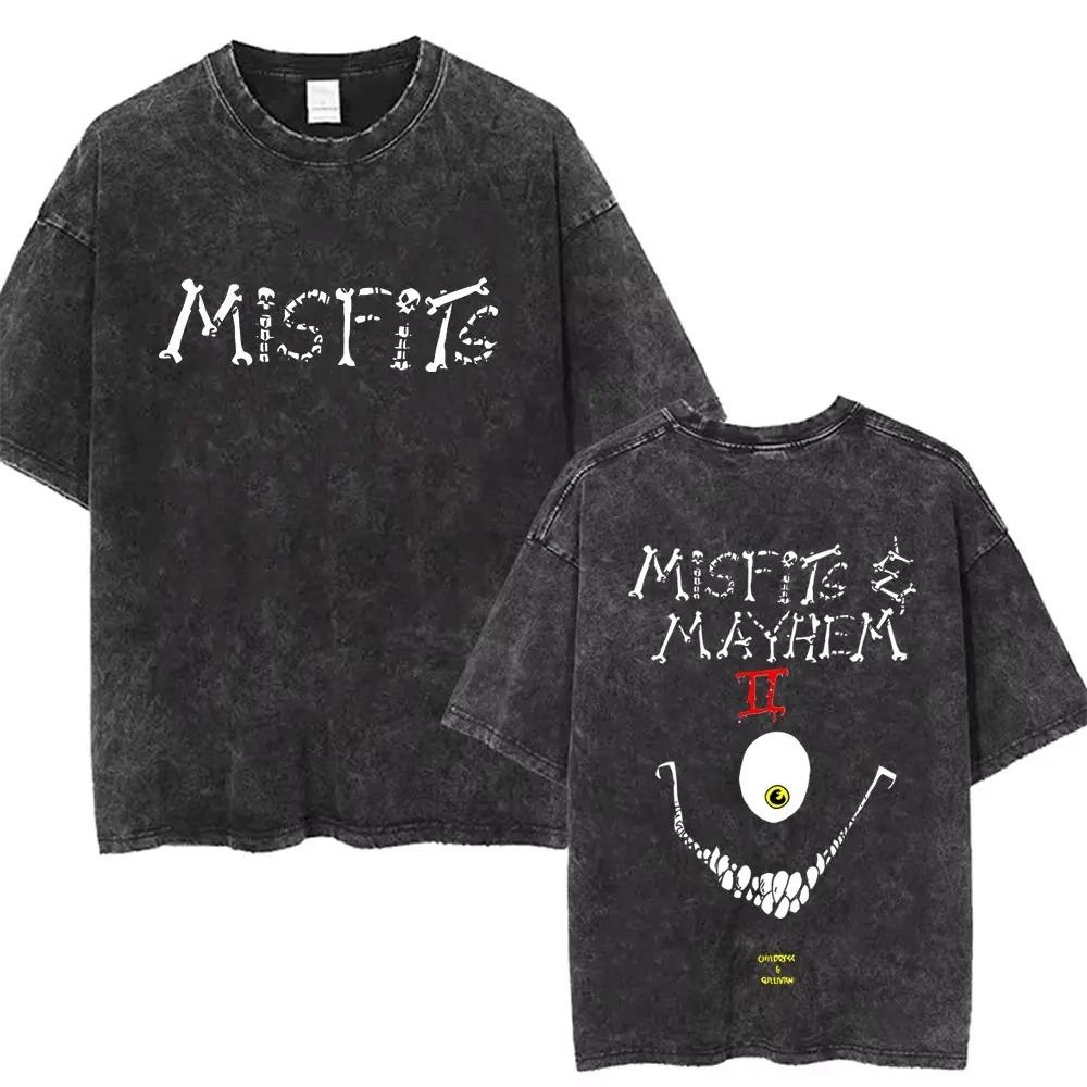 2026 Washed Vintage Hardcore Punk Band Misfits Tshirt Horror Skeleton Graphic T-shirt Men Women's Fashion Casual Oversized T Shirts