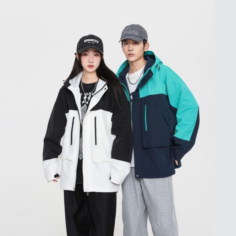 Unisex jacket, loose multi-pocket waterproof and windproof work jacket, outdoor hooded jacket, same style for men and women