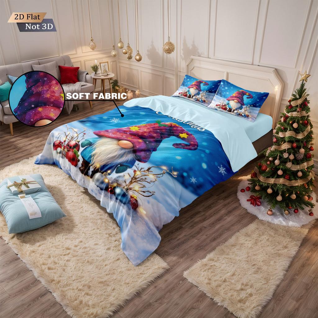 3pcs Merry Christmas Dwarf Printed Coreless Bedding Set with Multi Size Bedding Decoration Bedrooms Dormitories Machine Washable