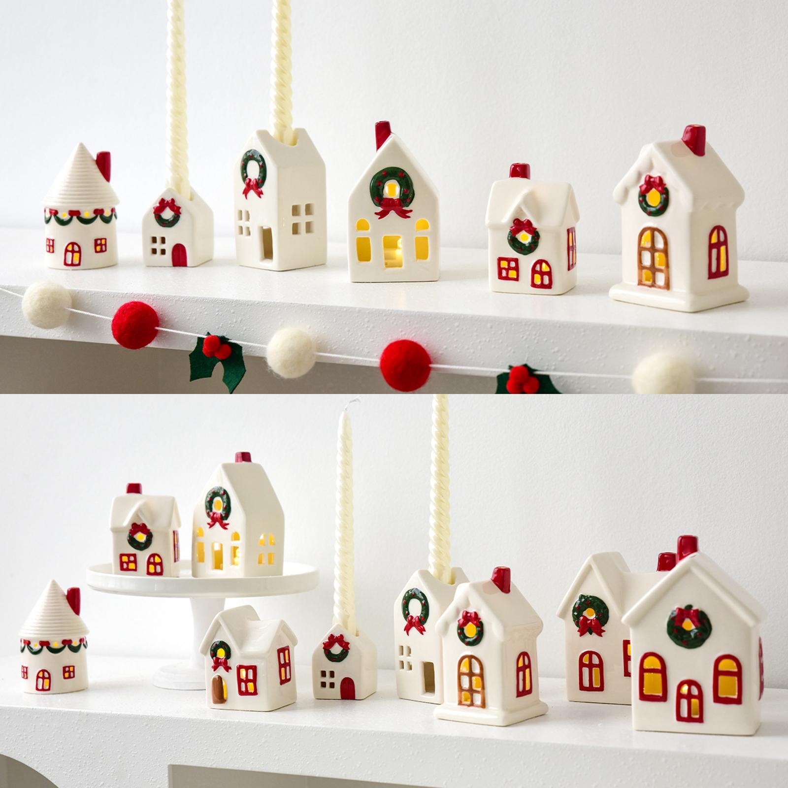 Christmas Village Collectors Ceramic Candle Holders Battery Powered Decoration Festival Winter Display For Collectors