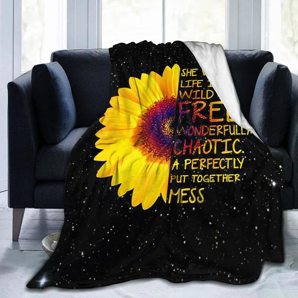 Sunflower Print Super Soft Throw Blanket for Bed Couch Sofa Lightweight Travelling Camping Throw Size for Kids Adults Women Boys