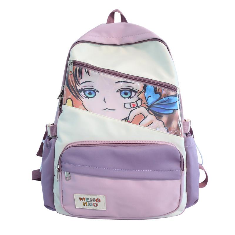 

Backpack women s new cartoon animation nylon junior high school student campus backpack leisure middle school student schoolbag фіолетовий
