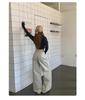 Army Green Retro High-Waisted Wide-Leg Cargo Pants for Women - Slimming and Loose Fit