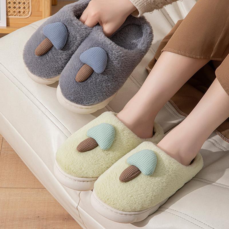 Woemn Men Cotton Slippers Home Autumn and Winter Thick-soled Non-slip Eva Plush Warm Slippers