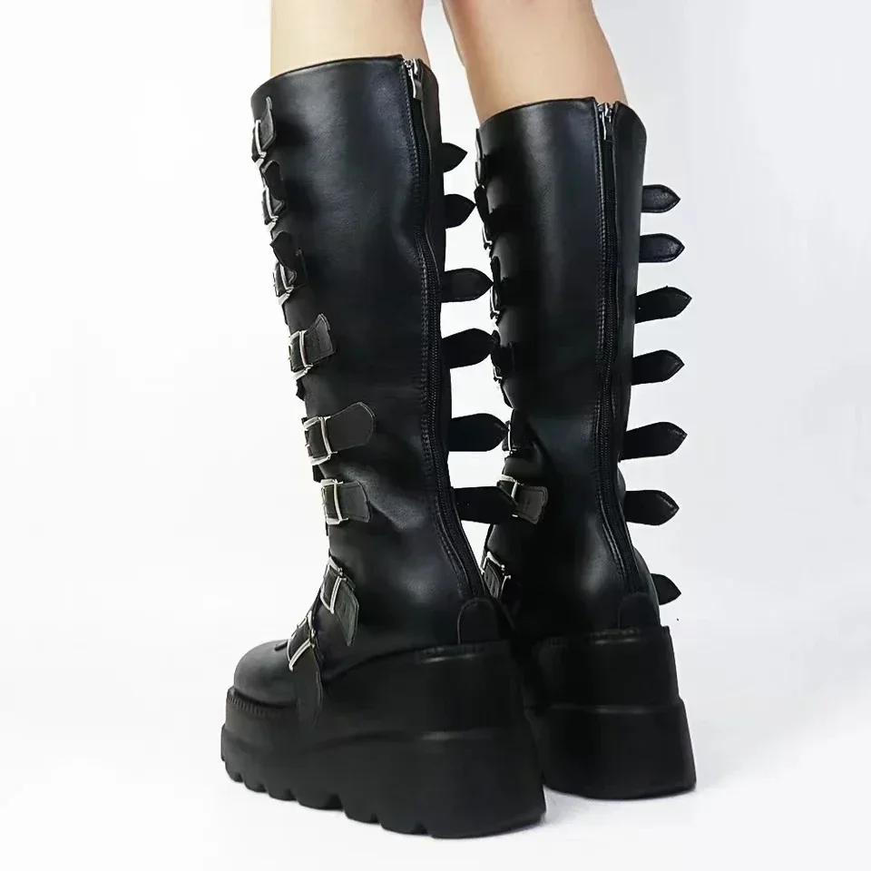Fashion Long Boots Women Gothic Shoes Platform Knee High Boots Punk Black Sexy Motorcycles Boots 2025 New Halloween Cosplay Women Boots