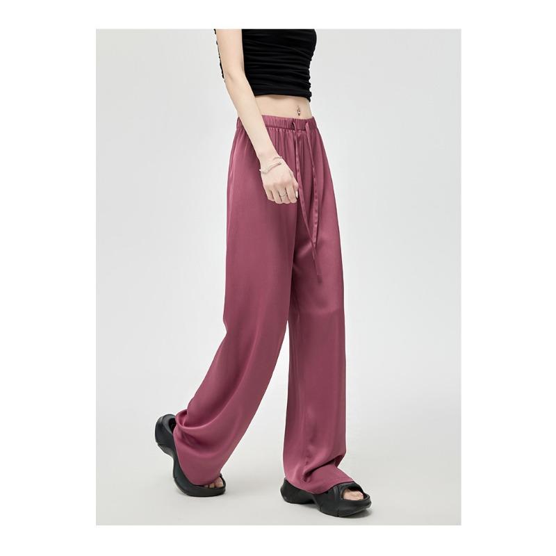 Ice Silk Wide-leg Pants Spring and Summer New Arrival Trousers for Women's with High Waist Slim, Loose and High-end Drape Casual Straight-leg Pants