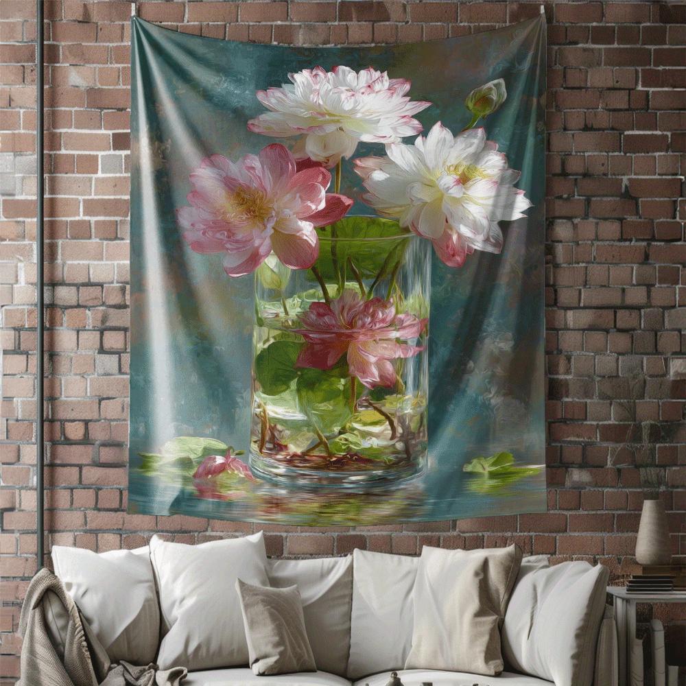 

flowers in the glass vase Digital printing polyester wall tapestry suitable for use in living rooms bedrooms offices bars party 74x94cm(29x37in)