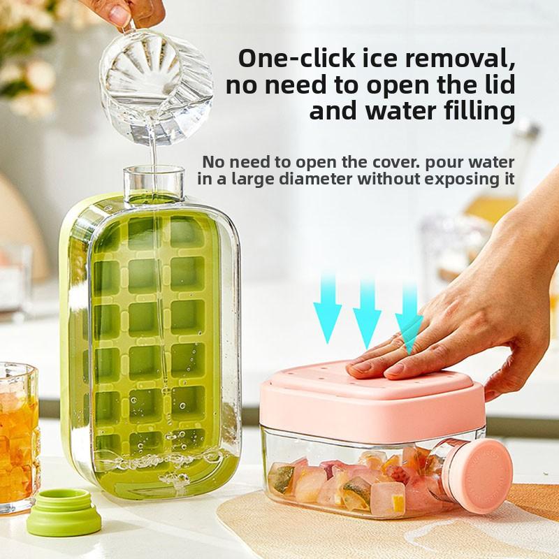 Ice Cube Mold Household Two-in-one Press Ice Kettle with Lid Ice Tray Zero Touch Ice Out Carry Straw Dual-purpose Ice Kettle