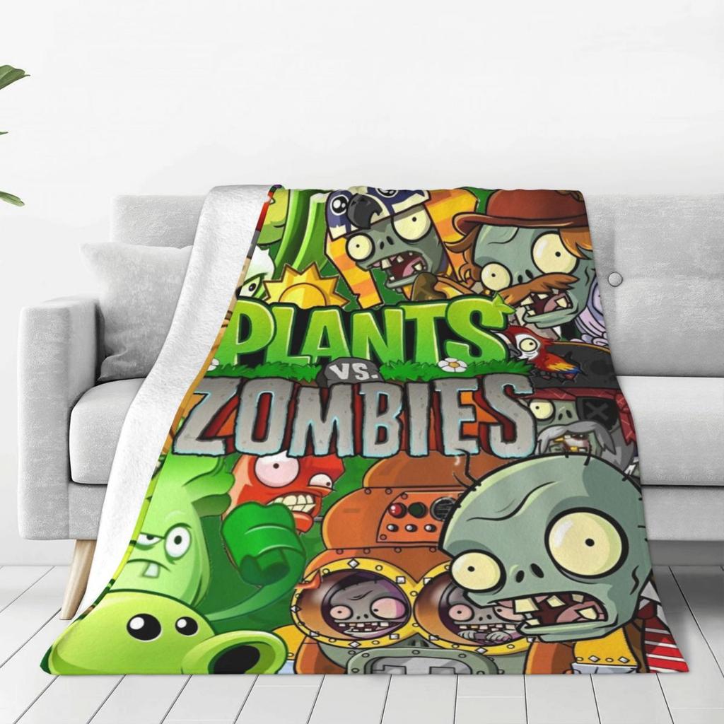 Game P-Plants-vs-Zombie Printed Warm Blanket Picnic Plush Throw Blanket Graphic Couch Chair Flannel Bedspread Sofa Bed Cover