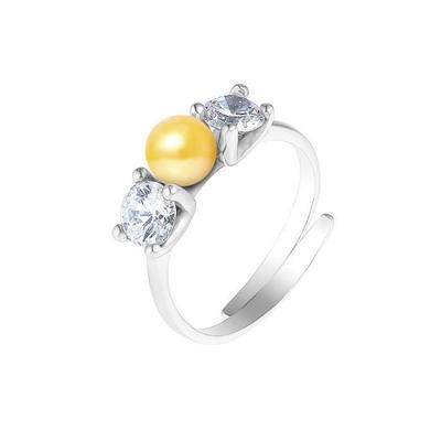 PERLINEA - Genuine Freshwater Cultured Pearl Ring Button 5-6 Mm Gold - Adjustable Size - 925 Silver - Women's Jewelry