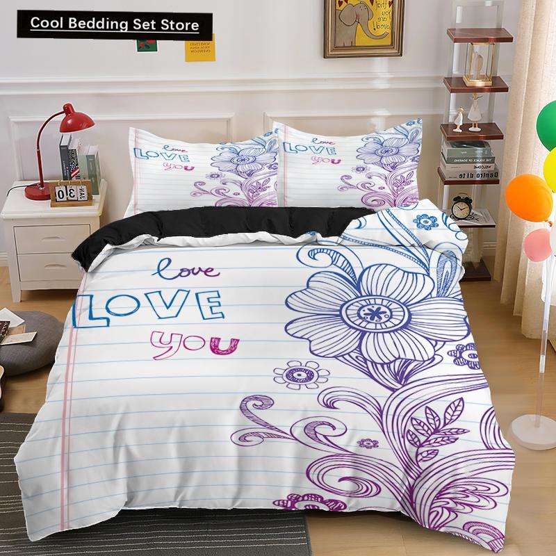 Lover Couple Bed Duvet Cover Set Valentine's Day Gift Heart Shape Bedding Set King Queen Double 2/3pcs Polyester Comforter Cover