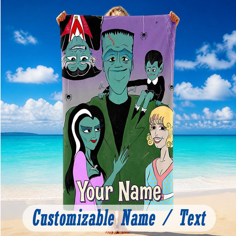Beach Towel Custom Name Text, Quick Dry Large Towel For Beach HomeThe Munsters