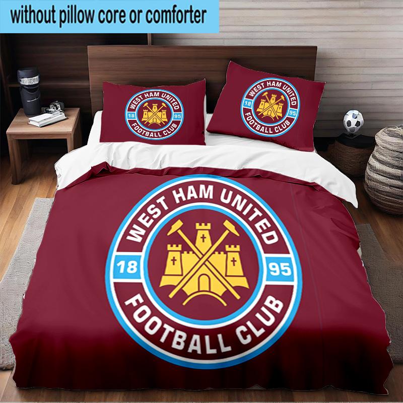 3PCS West Ham United Crest Bedding Set For Bedroom, Dormitory,Including 1pc Duvet Cover And 2pcs Pillowcases Large size Fan gift