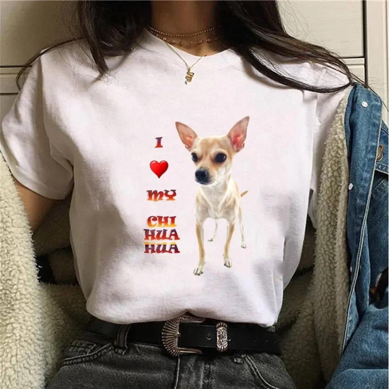 Cute Chihuahua Tshirt Womens Print I Love My Dog Chihuahua Tshirt Womens Summer Short Sleeve Top Y2k Tshirt
