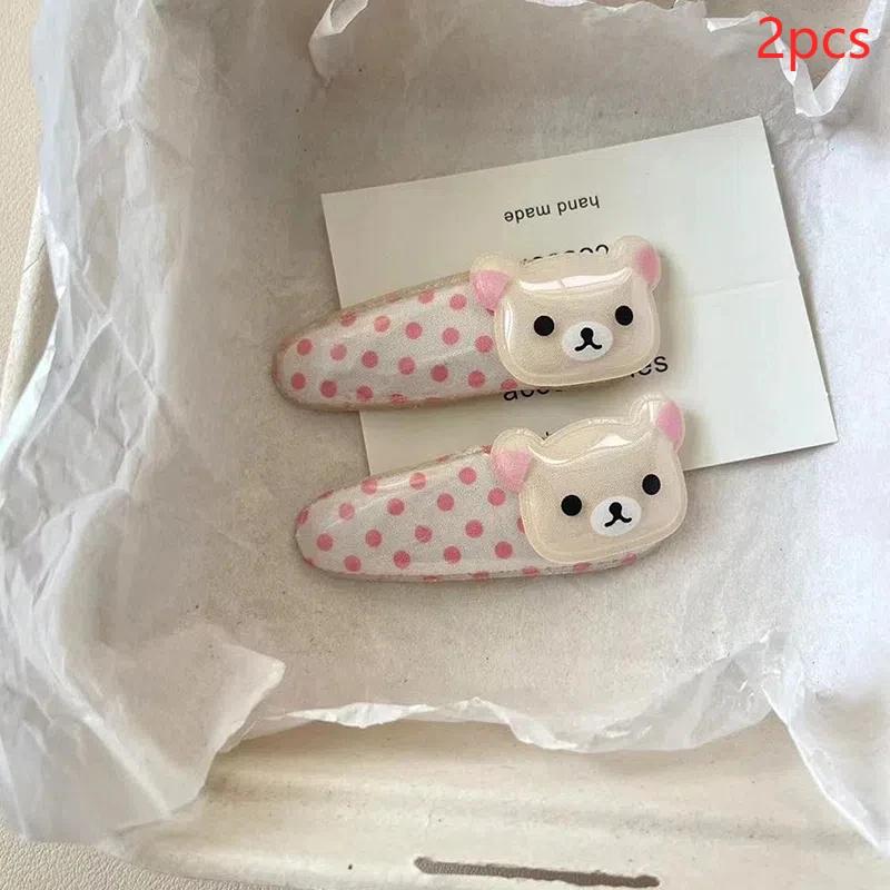 2pcs Cute Cartoon Polka Dot Bear Bb Clip, Sweet And Easy Bear Side Notch Clip Hair Accessory