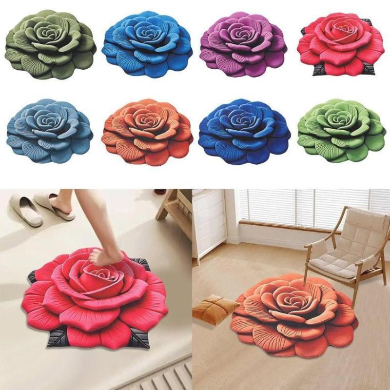Flower Carpet, Special-Shaped Soft Peony Floor Mat, Durable 40X40Cm/60X60Cm Non-Slip Absorbent Bathroom Floor Mat For Living Roo