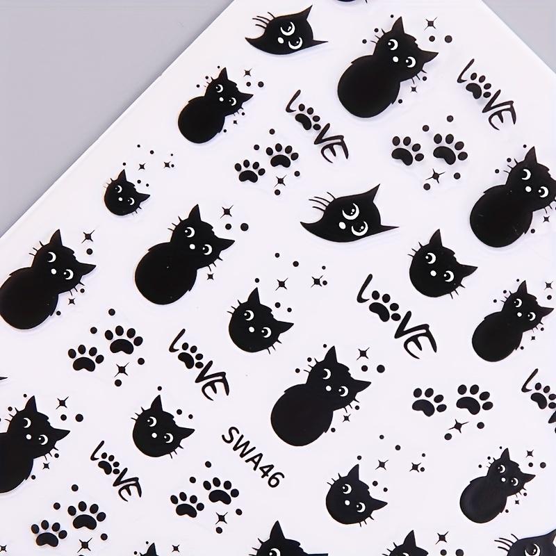 1Pc Black Cat Nail Art Stickers, Halloween Cartoon Animal Self-Adhesive Decals, DIY Nail Salon Art Decorations Animal Print