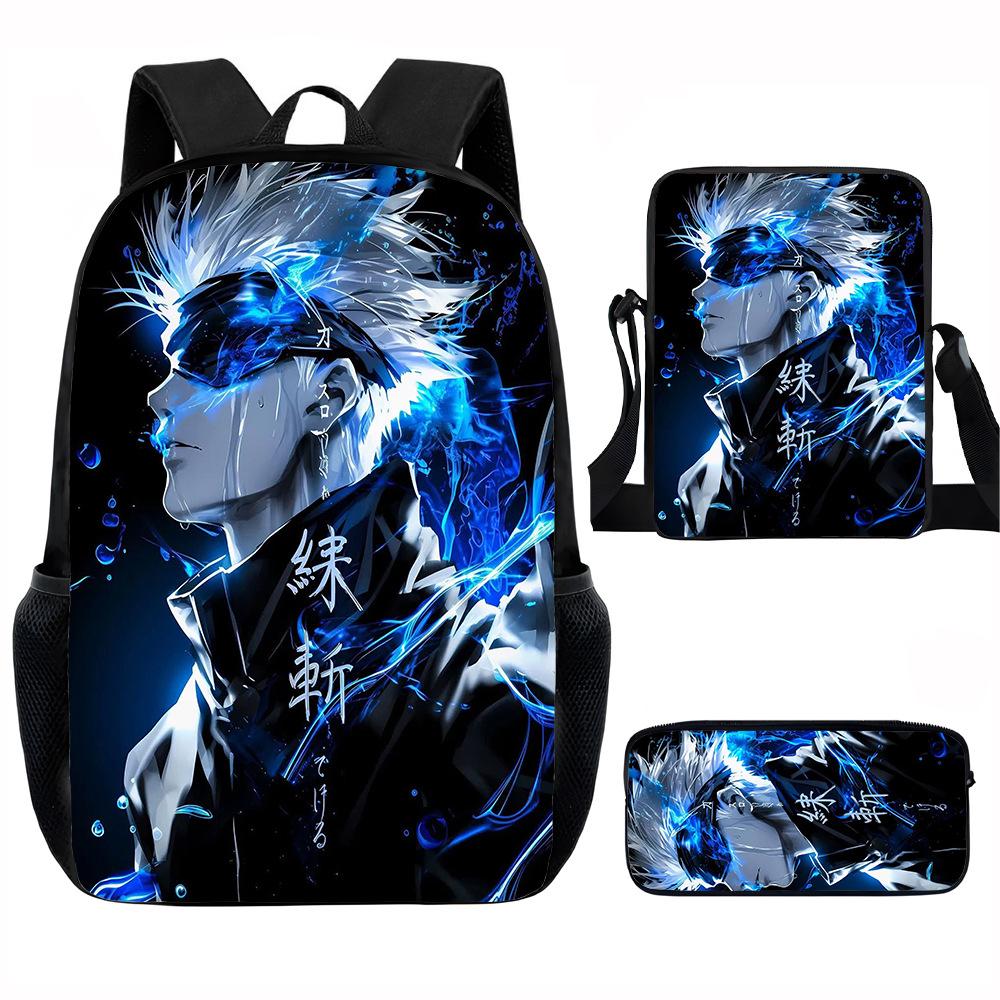 J-Jujutsu Kaisen 3pcs Set Backpack 40cm/15.7inch School Bags Shoulder Bag Pencil Case Computer Book Bag for Boys Girls Best Gift