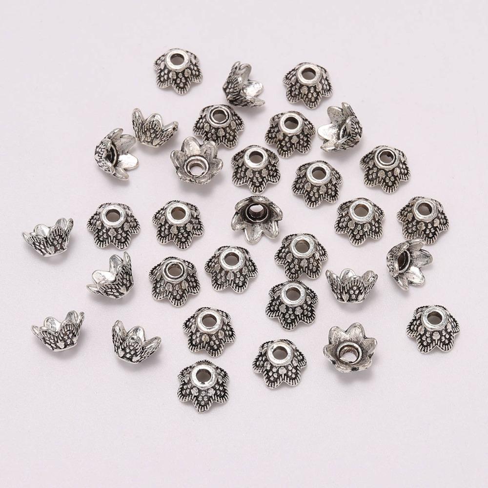 50pcs/Lot 7mm 6 Petals Beads Caps Flower Carved Loose Sparer End Bead Caps Cone For DIY Jewelry Making Findings Earrings