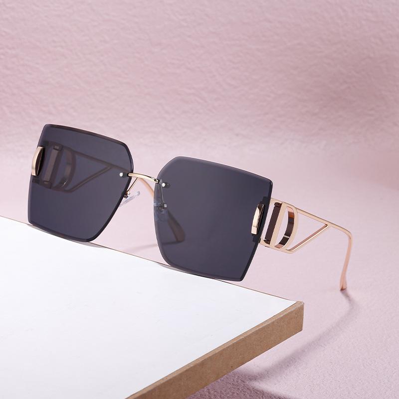 Gafas de Sol sin Montura con Adorno de Diamantes Marea para Mujer Patilla Hueca Gafas de Sol de Montura Grande Gafas para Mujer