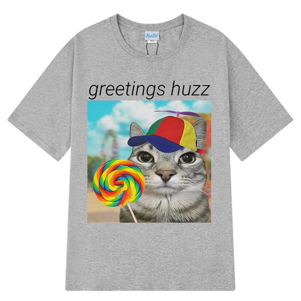 2025 Summer Greetings Huzz Funny Meme Men Women Oversized 100 Cotton Short Sleeve Hiphop Highquality Man Leisure Tshirts