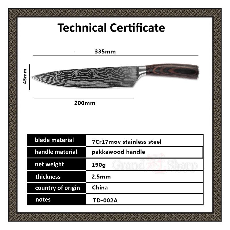 8 Inch Chef Kitchen Knife Damascus Veins 7Cr17 Stainless Steel Knife Kitchen Cooking Tools