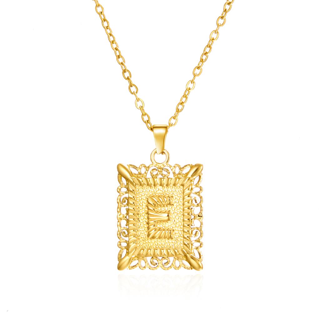 Exquisite Gold Color Initial Pendant Necklace for Women Men Stainless Steel Geometric Alphabet Necklace Friendship Jewelry