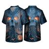 Men V Neck Printed Scrub Top with Pockets Short Sleeve Halloween Themed Comfortable Fit Lightweight Fabric