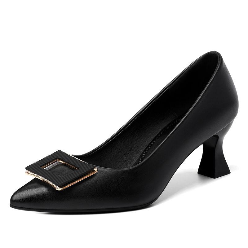 Vysoké podpatky Dámské Silné podpatky Jarní Kožené Boty Pohodlné Jednoduché Boty Pracovní Boty