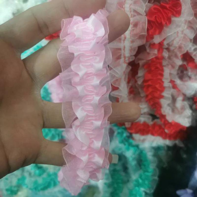 10 Yards Elastic Ruffle Lace Trim Ribbon 4cm Width Stretch Chiffon Fabric For Diy Sewing Toy Doll Garment Patchwork Accessories