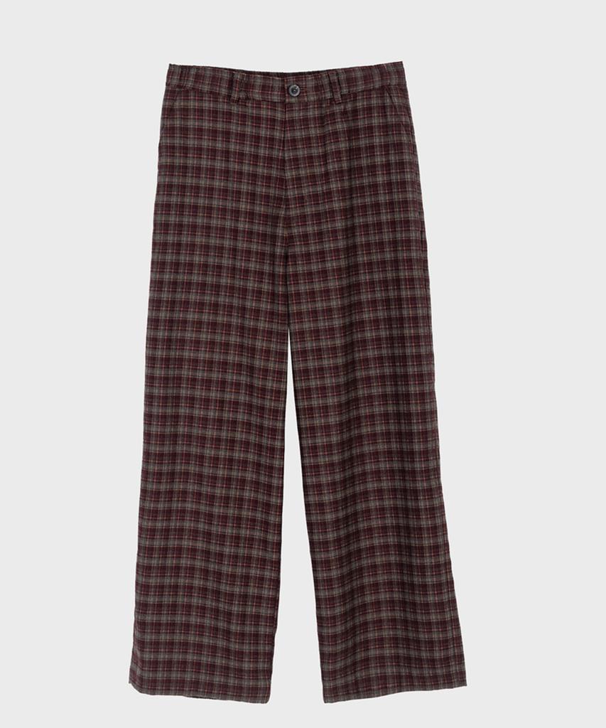 PREF Burgundy Tratan Check Elastic Waist Trouser