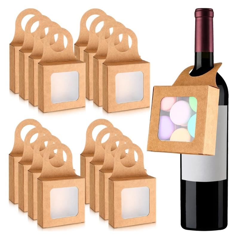 Practical Kraft Paper  Gift Box with Window Display and Carrying Hook Stylish Candy Cookie Packaging Bags