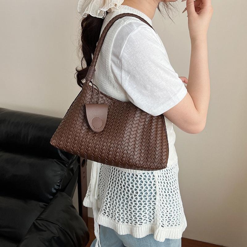 Fashion Woven Leather Totes Bags with Braided Top Handle Underarm Bag Minimalist Chic Shoulder Purse for Casual Everyday Wear