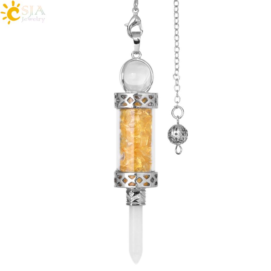 CSJA Crystal Pendulums for Divination Dowsing Wishing Bottle Natural Stone Pendant Hexagonal Clear Quartz Pendulum Balanced H025