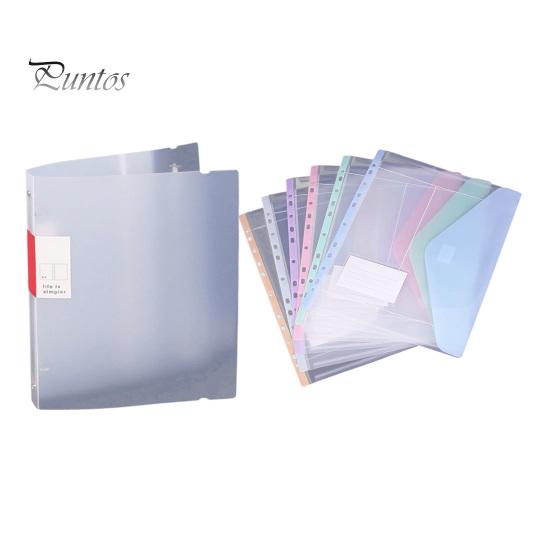 File Pockets 11 Hole Expandable Binder Folders for 2/3/4 Ring Document Pouch, Plastic Envelopes Macaron Color Bags Pocket with Snap Button &