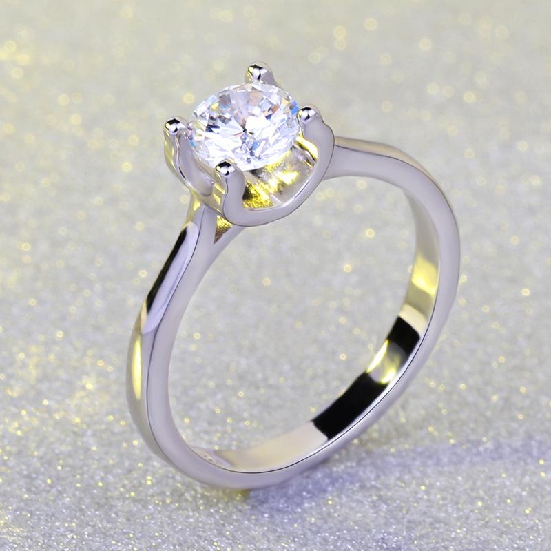 European and American High End Hand Set Zircon Simulated Bullock Diamond Ring Silver Jewelry Ring for Women Wedding Gifts